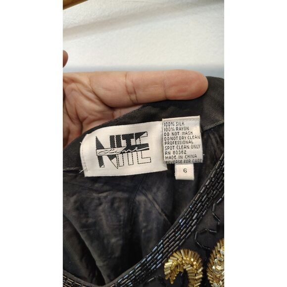 Vintage Nitelight Black Cami Beaded Ornate Jewel 100% Silk Bodycon - Picture 3 of 5